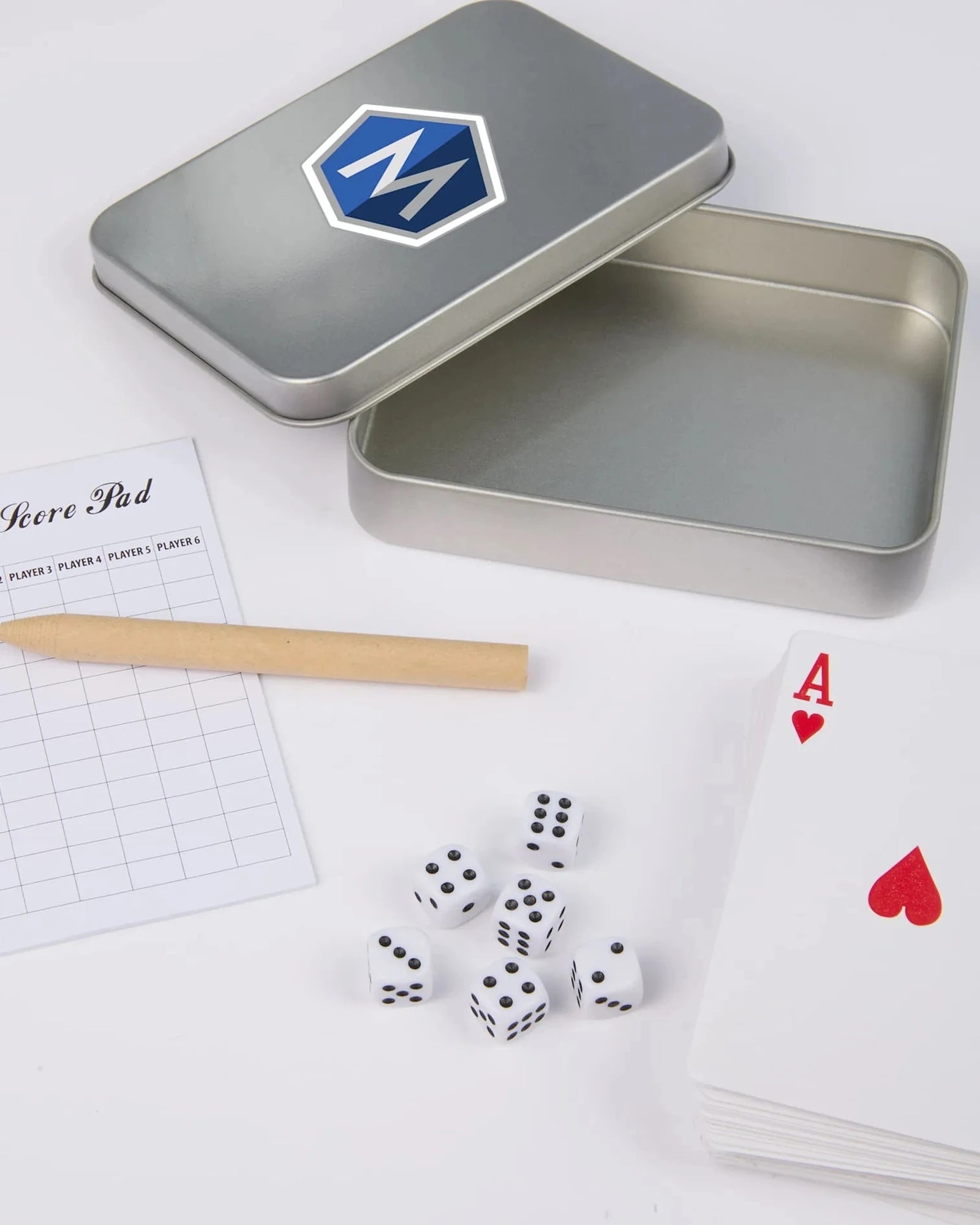 Custom playing cards & dice game set in tin box - 11